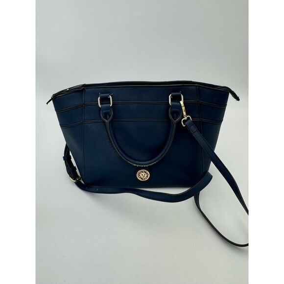 Anne Klein Women's Leather Tote/Shoulder Bag Navy Blue‎ - Picture 1 of 13